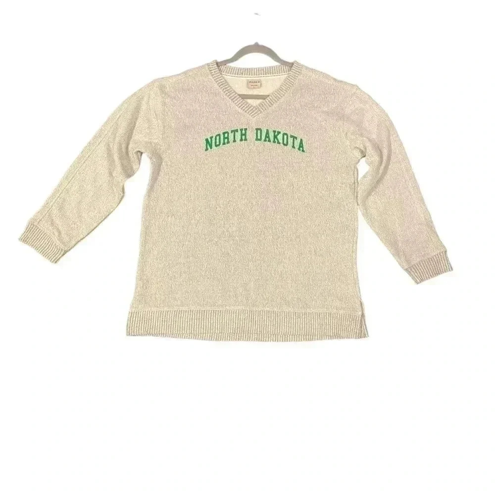 Women’s Grey Pullover V-neck North Dakota Sweater‎ By Chicka-d Size L NWOT